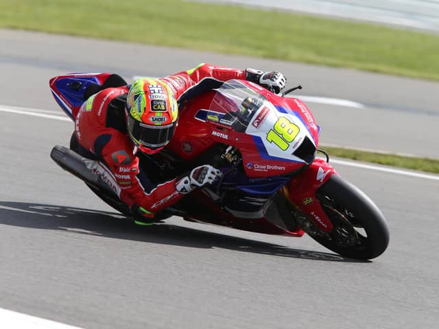 Andrew Irwin on the Honda Racing UK Fireblade in free practice at Silverstone on Friday. Picture: David Yeomans Photography