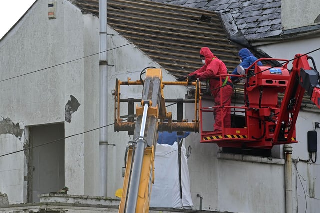 Dismantling begins at The Kincora building on the Upper Newtonards Road in Belfast.