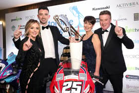 2022 Irish Motorcyclist of the Year Glenn Irwin with his partner Laura and mum and dad, Margaret and Alan at the Irish Motorbike Awards last year