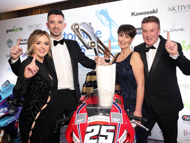 2022 Irish Motorcyclist of the Year Glenn Irwin with his partner Laura and mum and dad, Margaret and Alan at the Irish Motorbike Awards last year