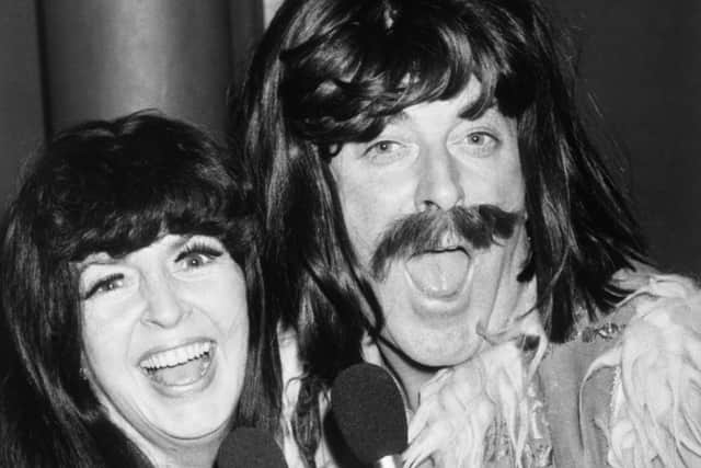 Gloria Hunniford and Terry Wogan dressed as Sonny and Cher for a rendition of their hit I Got You Babe, in aid of Children in Need in 1985