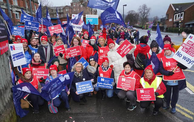 Nurses on strike at the Royal Victoria Hospital in 2019. Photo by Aaron McCracken