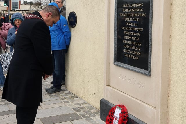 Graeme Stenhouse, Governor of Apprentice Boys of Derry laying a wreath at the memorial at the Clinton Centre in Enniskillen.