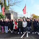 Unite the Union members on the picket line at St. Gerard's School in Belfast on 15 November. Education workers and  teachers have engaged in persistent strikes in recent months in protest over pay. Pic Colm Lenaghan/Pacemaker