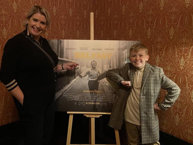 Portadown businesswoman and Actors' agent Shelley Lowry and  Gilford schoolboy Jude Hill ‘Belfast’ press day.