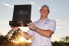 Northern Ireland's Rory McIlroy celebrates with the trophy after winning the CJ Cup at Congaree Golf Club