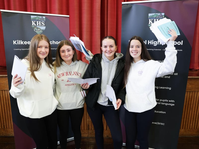 County Down pupils Rebecca, Abbie, Hollie and Bethany after receiving their GCSE results at Kilkeel High Schoo