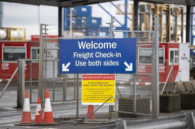 Freight check-in sign at the Stena Line terminal at the Port of Belfast