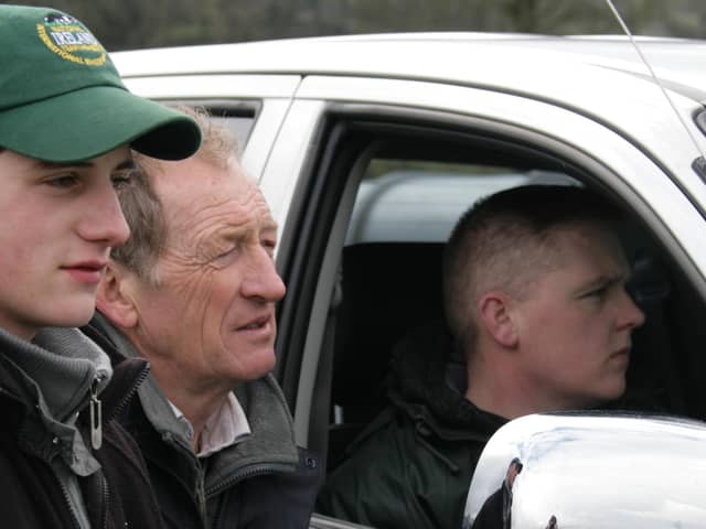Pictured in March 2009 are Dean McAuley, Paddy Sheelan and Peter Morgan pictured at the dog trial at Sam Wallace's farm on Slemish. Picture: Farming Life archives/Steven McAuley.