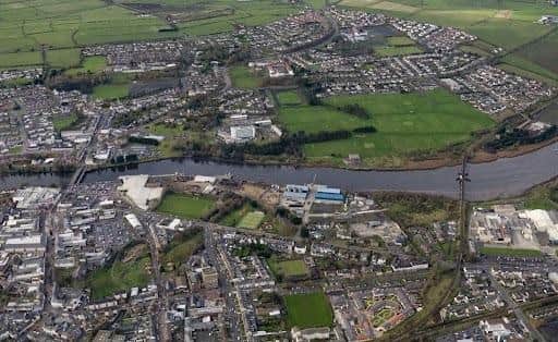 An aerial view of land controlled by Colerane Harbour Commission.