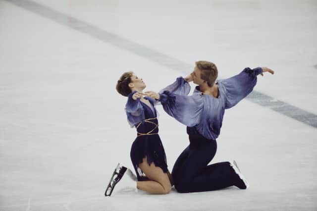 Great Britain's Jayne Torvill and Christopher Dean perform their 'Bolero' routine at the Olympic Winter Games on February 14, 1984 in Sarajevo. (Photo by Trevor Jones/Allsport/Getty Images)