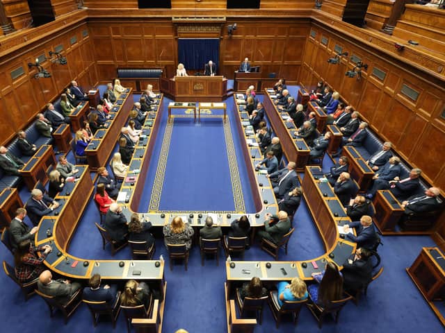 MLAs pictured in the assembly chamber in Stormont in May last year. The House of Lords committee's report on the Windsor Framework underlines the importance of restoring devolution, the UK government has said. Photo by Kelvin Boyes / Press Eye