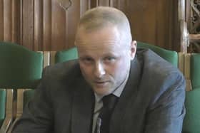 Jamie Bryson, Director of NI Policy, Centre for the Union, giving evidence to the Northern Ireland Affairs Committee at the House of Commons in central London. Photo credit : House of Commons/UK Parliament/PA Wire