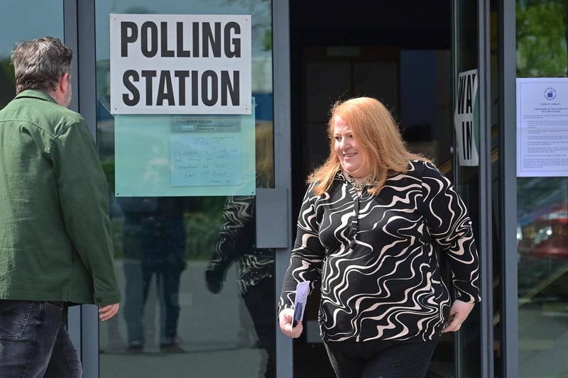 Alliance Leader Naomi Long casts her vote at   St Colmcille’s Parish Church  in East  Belfast as Voters are going to the polls on Thursday to decide who should represent them on Northern Ireland's 11 councils.