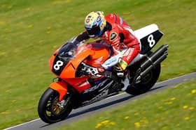 Nathan Harrison on the Ashcourt Racing Honda RC45 he will ride in the Classic Superbike race at the Manx Grand Prix