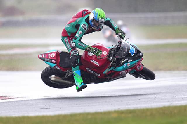 Korie McGreevy (McAdoo Kawsaki) was caught out by the wet conditions in the Supersport race at Bishopscourt. Picture: Rod Neill/Pacemaker