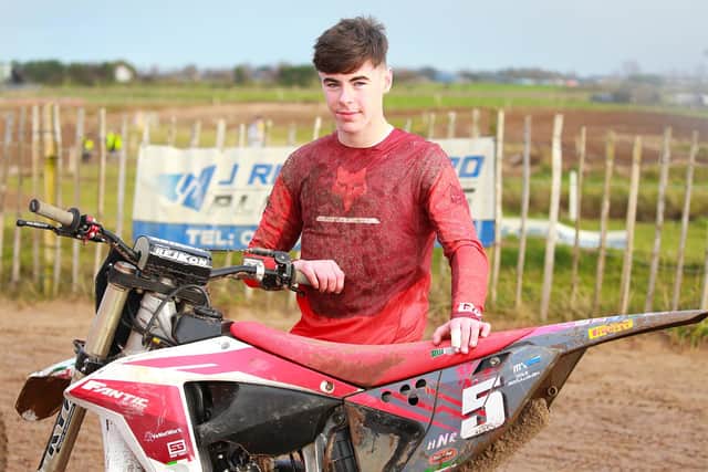 Cole McCullough pictured with the factory 125 Italian Fantic machine he will race in the 2024 EMX and Dutch Masters. PIC: Maurice Montgomery