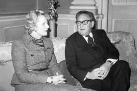 File photo dated 18/2/1975 of Breakfasting at Claridges Hotel, Opposition leader Mrs Margaret Thatcher and the American Secretary of State, Dr Henry Kissinger. Kissinger, the US secretary of state who dominated foreign policy under former presidents Richard Nixon and Gerald Ford, has died aged 100, his consulting firm Kissinger Associates said.