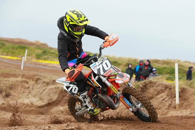Portadown’s Ethan Gawley was unbeaten in the 65cc class on the Derryhale Haulage/AK Motorcycles/Fluid Plumbing KTM at Magilligan MX Park