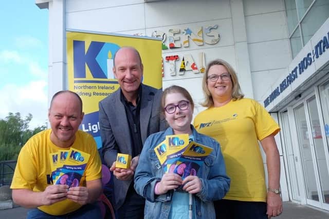 BBC NI Newsline anchor and sports presenter, Stephen Watson, joined Northern Ireland Kidney Research Fund NI and mascot Bella to celebrate 50 years at the Royal Victoria Hospital children’s Renal department