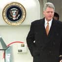 Then President Clinton and his wife Hillary arrive at Belfast International Airport to begin their visit to Northern Ireland in 1995