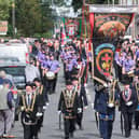 Host Chapter Moneymore Golden Knights RBP 313 - who are celebrating 150 years - leading the parade at the Royal Black Preceptory demonstration staged in Moneymore. Photo: Adrian Robinson