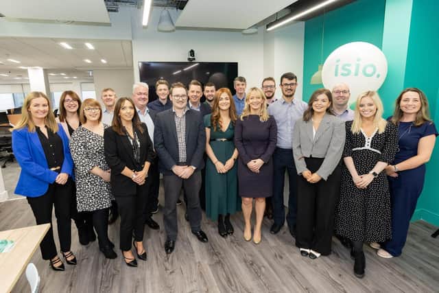 Isio, the fast-growing pensions advisory business, today announces the opening of its new office on the prestigious Donegall Square, near to Belfast City Hall. Pictured are staff at the Belfast office
