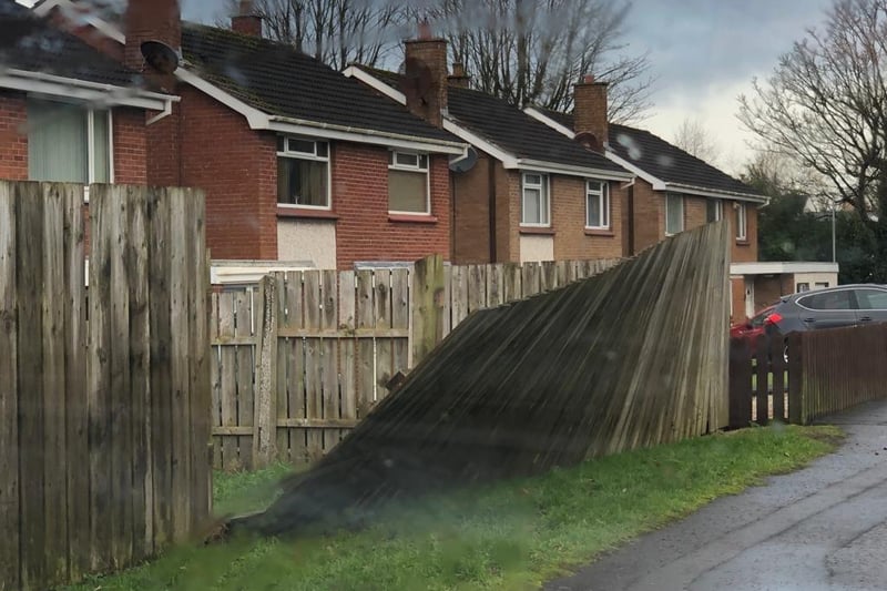 Fences destroyed in Coleraine by Storm Isha