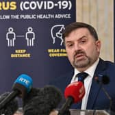 Health Minister Robin Swann during a Covid-19 press conference in February 2021.  Pic: Colm Lenaghan/Pacemaker