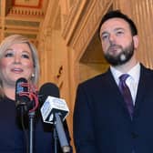 Michelle O'Neill (Sinn Fein) and Colum Eastwood (SDLP) at a previous Brexit-related press conference