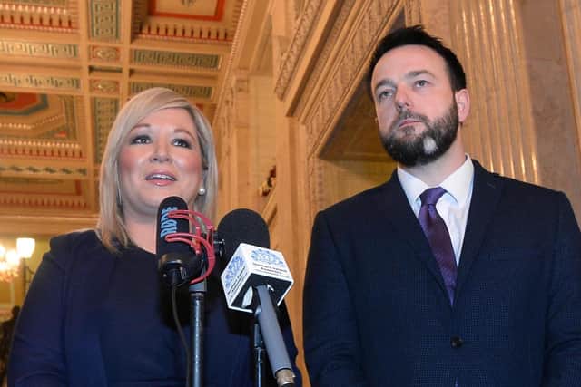 Michelle O'Neill (Sinn Fein) and Colum Eastwood (SDLP) at a previous Brexit-related press conference
