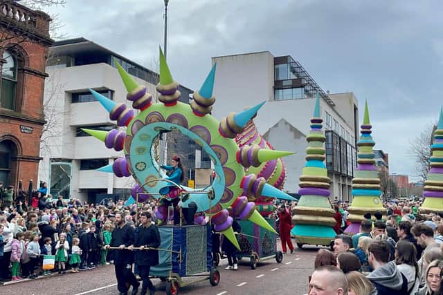 Performers take part in the St Patrick's Day Parade in Belfast