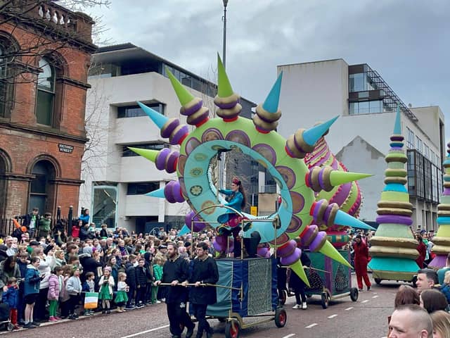 Performers take part in the St Patrick's Day Parade in Belfast