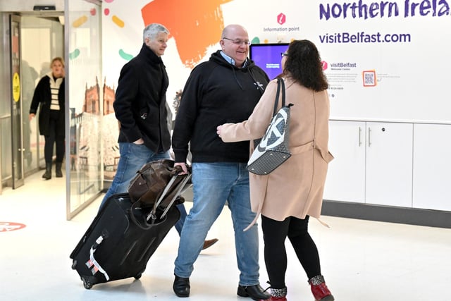 Family and loved ones pictured as they  arrive home for Christmas at George Best airport in Belfast.
 Ricky  who arrived home from Hong Kong is met by wife Collette Stead 

Mandatory Credit Presseye/Stephen Hamilton:-