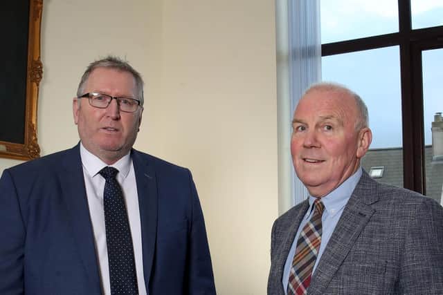 Ulster Unionist Party leader, Doug Beattie and Dr John Kyle in February 2022. Dr Kyle was announcing that he was leaving the PUP to join the UUP.
