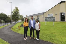Gortacharn Residential and Nursing Home, located on Nutfield Road, Lisnaskea, has been acquired by Northern Ireland based Dunluce Healthcare. Pictured are  Annette Martin, regional manager, Ryan Smith, chief executive and Beena Joseph, home manager