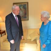 The then deputy First Minister of Northern Ireland Martin McGuinness meets the Queen at Hillsborough Castle on June 23, 2014. What prospects were there of Mr McGuinness becoming deputy first minister and then being arrested and tried for the many terrorist crimes for which he was obviously culpable? (Photo by Aaron McCracken/Harrison Photography via Getty Images)