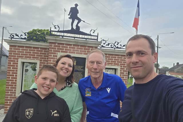 Henry Hughes (second from right) pictured alongside the Deputy Mayor of Bertrancourt Celine Jasiak, her husband and son