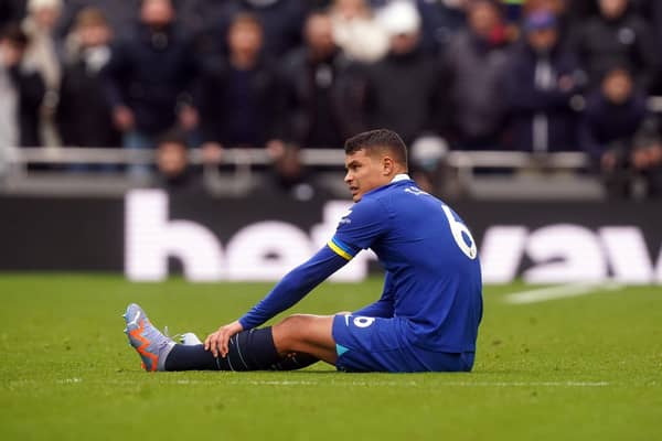 Chelsea's Thiago Silva sits on the ground before going off injured during the Premier League match at the Tottenham Hotspur Stadium. Chelsea have announced defender Thiago Silva suffered knee ligament damage during Sunday’s 2-0 Premier League defeat.