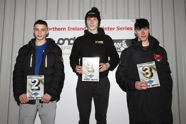 Lewis Spratt claimed his first 125 overall victory at Magilligan on Saturday from Ballyclare’s Samuel Logan and newly crowned champion Cole McCullough from Castlederg. Picture: Maurice Montgomery