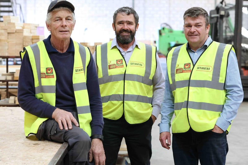 In 2000, nephews Mark and Niall Gribbin became current directors of what is now named Setanta Construction and have grown the business from strength to strength, expanding into new markets and developing an extensive client base. Pictured are Mr. Brendan Walls, senior joiner with current directors of Setanta Construction, Mark and Niall Gribbin