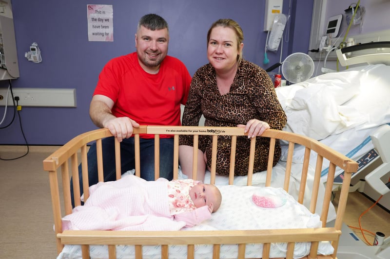 Mum Sinead Brennan from Belfast and dad Stephen McKeever with baby Maddie McKeever, born weighing 7lbs 2 oz in Belfast's Royal Victoria Hospital. (Photo by Kelvin Boyes/Press Eye).