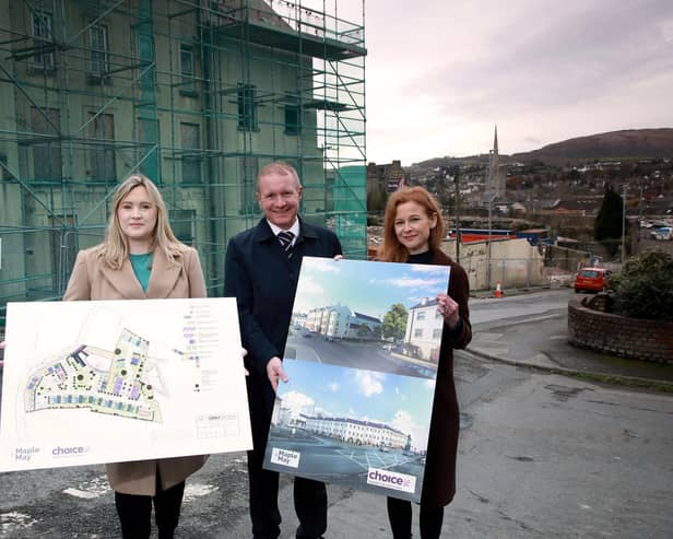 Choice Housing, one of Northern Ireland’s largest housing associations alongside their subsidiary Maple and May, has launched the construction of their £18 million mixed tenure development in Newry.  Pictured are Martina McGrattan-Hynds (Choice senior development officer), Stephen Davey  (director of Clonrose Developments) and Siobhan McCrystal (Choice head of growth)