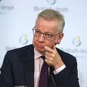 Secretary of State for Levelling Up Michael Gove at a press conference during the British-Irish Council (BIC) summit at Dublin Castle on Friday