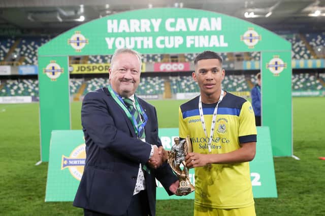 Kenny Ximenes, who was named Man of the Match in the 2022 Harry Cavan Youth Cup final, came off the bench for Dungannon Swifts in their Irish Cup victory over Willowbank on Saturday. PIC: Philip Magowan / PressEye