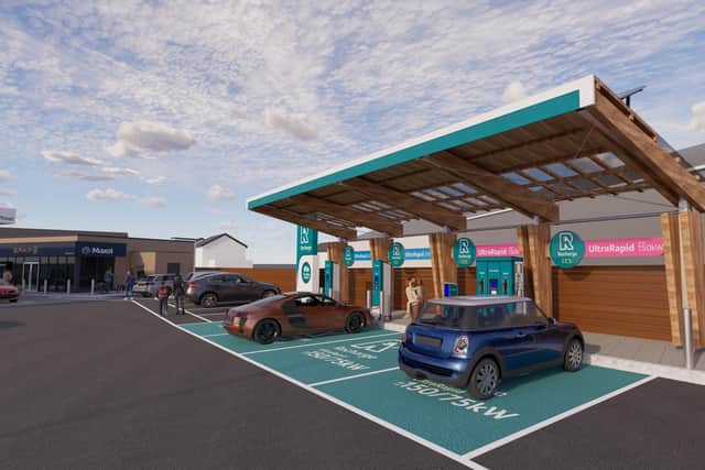 Artists impression of how Maxol Braid River will look following the investment including the new EV Charging Hub
