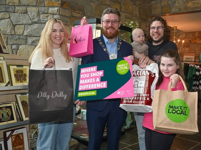 Content creator Steph Duke and family with, centre, Deputy Chairperson of Newry, Mourne and Down District Council community chair, Councillor Valerie Harte.