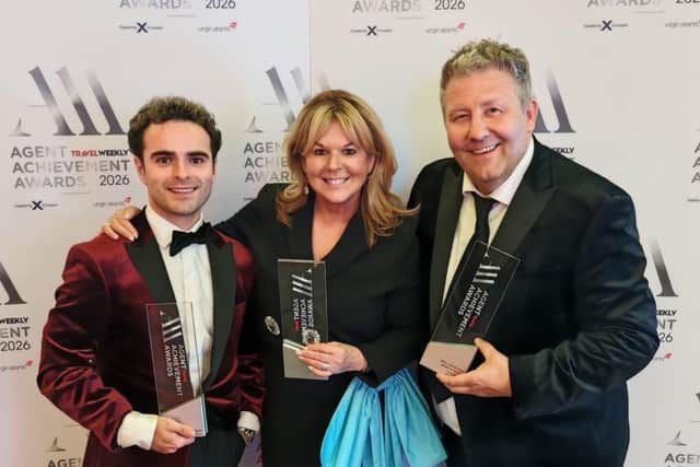 Northern Ireland's largest locally owned independent travel agency group, Oasis Travel, has secured a triple victory at this year's Travel Weekly Agent Achievement Awards. Pictured is Scott McCabe, managing director of Oasis Travel, Sandra Corkin, founder of Oasis Travel and Charlie Brown, IT and business integration manager at Oasis Travel