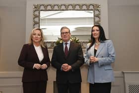 Prime Minister Sir Keir Starmer meets with First Minister for Northern Ireland Michelle O'Neill and Deputy First Minister Emma Little Pengelly at The Culloden Hotel, Co. Down, Northern Ireland, during his visit to Belfast