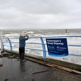 Strong winds and waves from Storm Kathleen batter Carrickfergus on Saturday April 6 2024. Photo by  Stephen Hamilton  / Press Eye